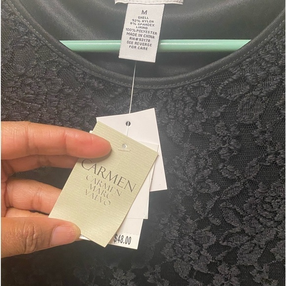 Carmen marc valvo black w/black lace tee size Medium nylon spandex - Picture 4 of 8